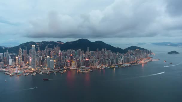 Förhöjd Utsikt Över Hongkongs Livliga Hamn Centrala Hongkong Island Och — Stockvideo