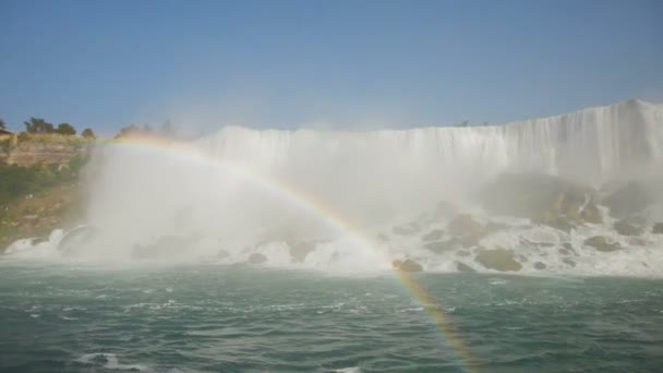 从船景拍摄尼亚加拉瀑布和美国瀑布的广泛镜头 — 图库视频影像