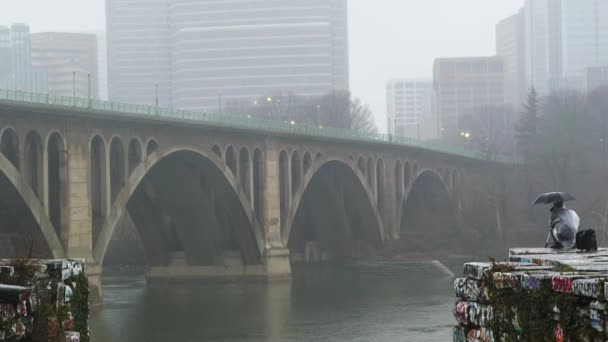 Vista Panorámica Del Puente Paisaje Urbano Durante Lluvia Washington — Vídeos de Stock