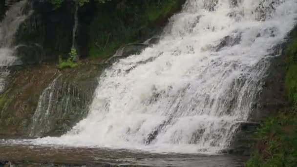 Kleine waterval trapsgewijs over rotsen in tropisch bos. Slow motion — Stockvideo