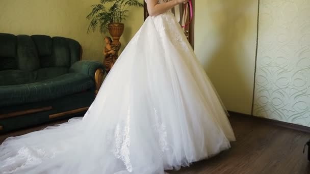 Bella Sposa Abito Sposa Con Bouquet Full — Video Stock