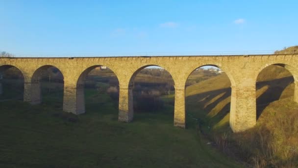 Aerial 4k of the Disused Fleet Viaduct with arches in the Highlands of Europe — Stock Video