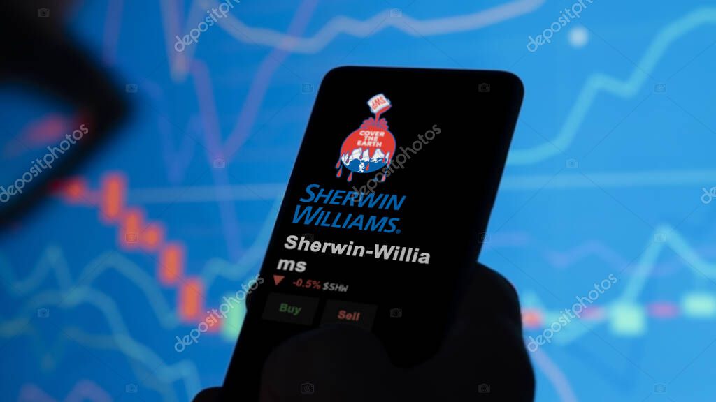 January 15th 2024. The logo of Sherwin-Williams on the screen of an exchange. Sherwin-Williams price stocks, $SHW on a device.