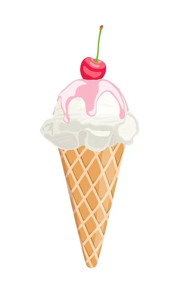 Ice cream is filled with syrup. Sweet dessert. Vector illustration — Stock Vector