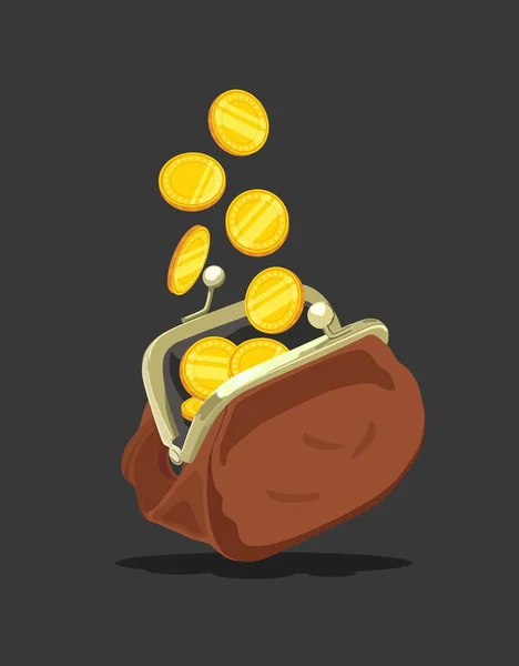 Paralar açık çanta dökün. Vektör çizim