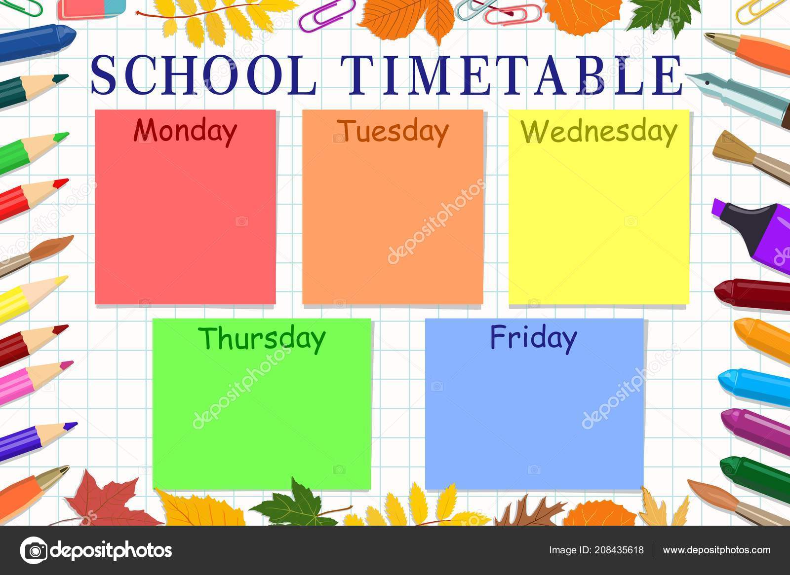 template school timetable for students or pupils vector school timetable template