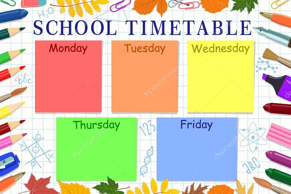 Template of the school or students schedule. Vector illustration.