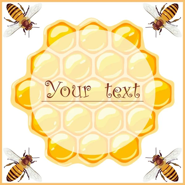 与蜜蜂和蜂窝的促销标签。养蜂产品。矢量插图. — 图库矢量图片
