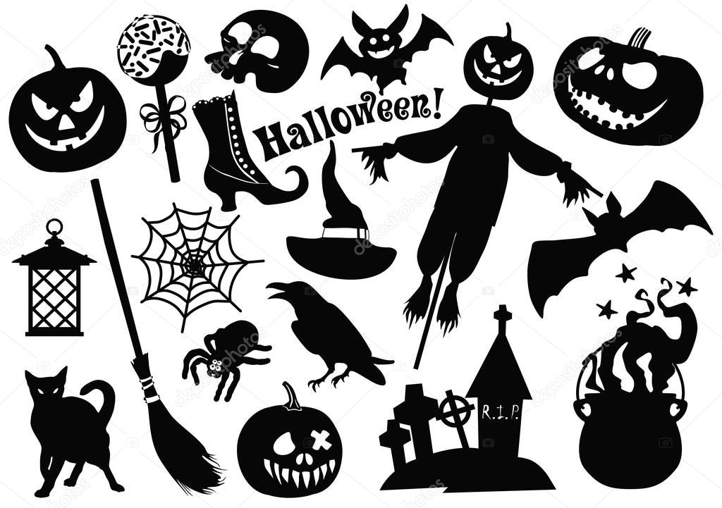 Halloween sticker icons set. Trick or treat. Vector illustration.