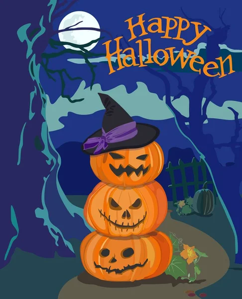 Cartel de felicitación con calabazas de Halloween estilizadas. Ilustración vectorial . — Vector de stock