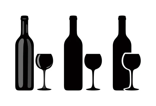 Silueta de botella de vino y vidrio sobre fondo blanco. Vector — Archivo Imágenes Vectoriales