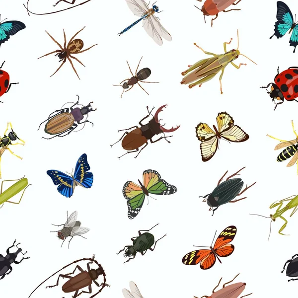 Naadloze patroon met verschillende kruipende en vliegende insecten. Vector Rechtenvrije Stockillustraties