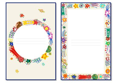 Şablon kartları ile renkli kuyruklu yıldız ve yıldız. Alanı. Vektör çizim