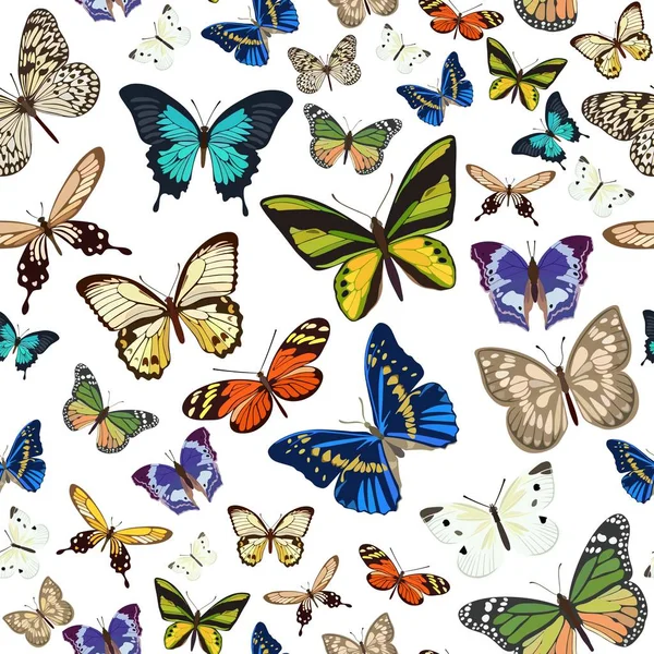 Patrón sin costuras con diferentes tipos de mariposas multicolores. Ilustración vectorial . — Archivo Imágenes Vectoriales