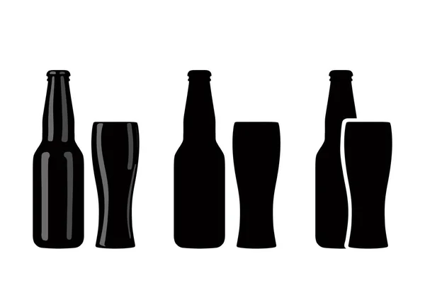 Variantes de silhouettes de bouteilles de bière et de verres. Illustration vectorielle . — Image vectorielle