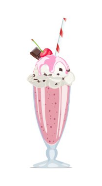 Şerbetli, meyveli ve samanlı milkshake. Vektör illüstrasyonu