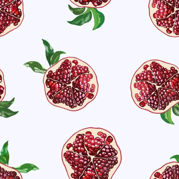 Seamless pattern with the image of halves of pomegranate. Vector illustration — Stock Vector