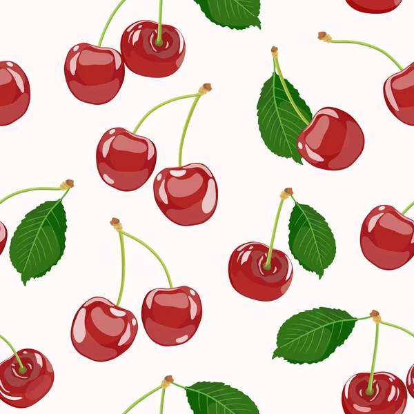 Seamless pattern with ripe cherries. Berry bunches. Vector illustration — Stock Vector