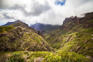 Dağ yılan gibi. Masca Gorge manzara. Deniz kenarı ile küçük köylerde, Tenerife, Kanarya Adaları'nın güzel manzaralarını