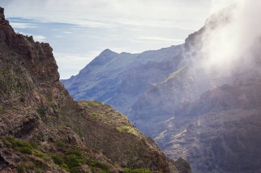 Masca Gorge dağ manzarası. Deniz kenarı ile küçük köylerde, Tenerife, Kanarya Adaları'nın güzel manzaralarını