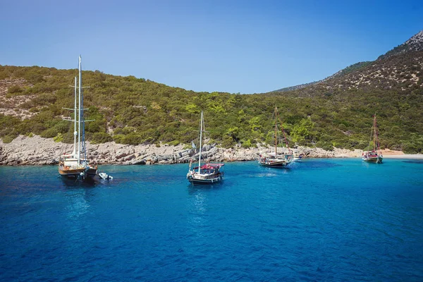 Jacht Auf Dem Meer Schöne Bucht Der Türkei Bodrum Ägäische Stockbild