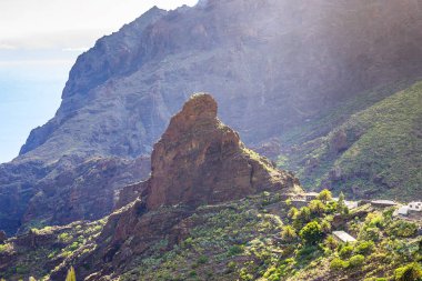 Masca Gorge dağ manzarası. Deniz kenarı ile küçük köylerde, Tenerife, Kanarya Adaları'nın güzel manzaralarını
