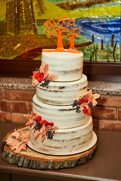 Γαμήλια εορταστικές πολυόροφη τούρτα σε λευκό τόνο — Φωτογραφία Αρχείου
