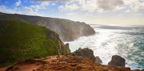 Cabo da Roca, Portugal. Lighthouse and cliffs over Atlantic Ocean, the most westerly point of the European mainland.