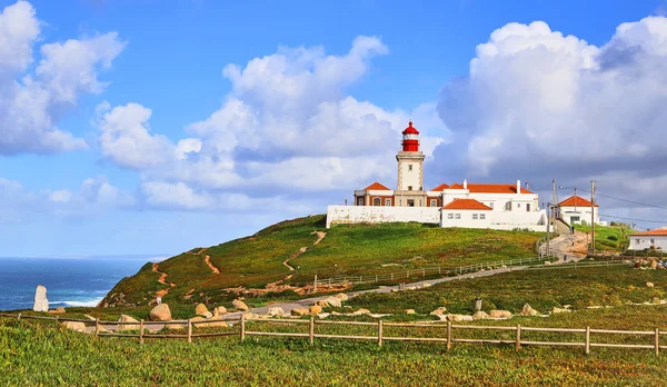 Cabo da Roca, Portugal. Lighthouse and cliffs over Atlantic Ocean, the most westerly point of the European mainland.