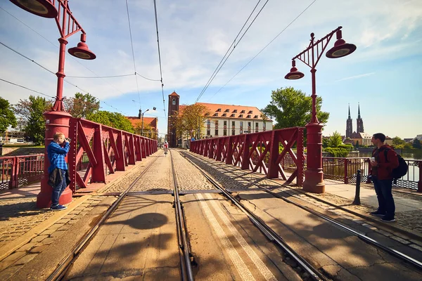 Wroclaw Poland Травня 2019 Sand Bridge Most Piaskowy Odra River — стокове фото