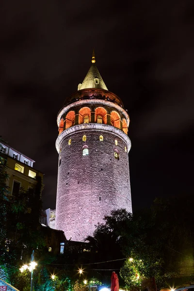 Torre Galata Kulesi Noite Istambul Turquia Antigo Marco Turco Famoso — Fotografia de Stock