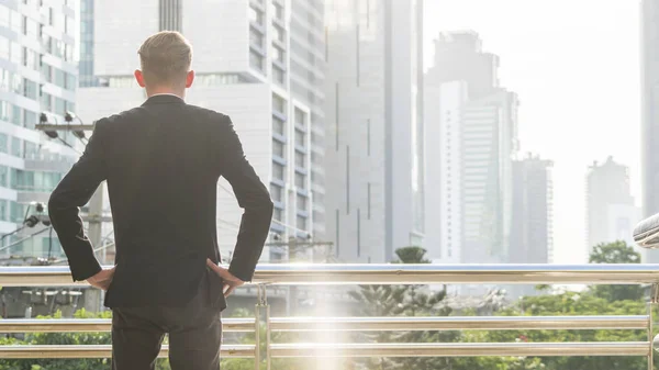 Hombre Negocios Inteligente Silueta Del Retrato Trasero Para Con Confidente — Foto de Stock