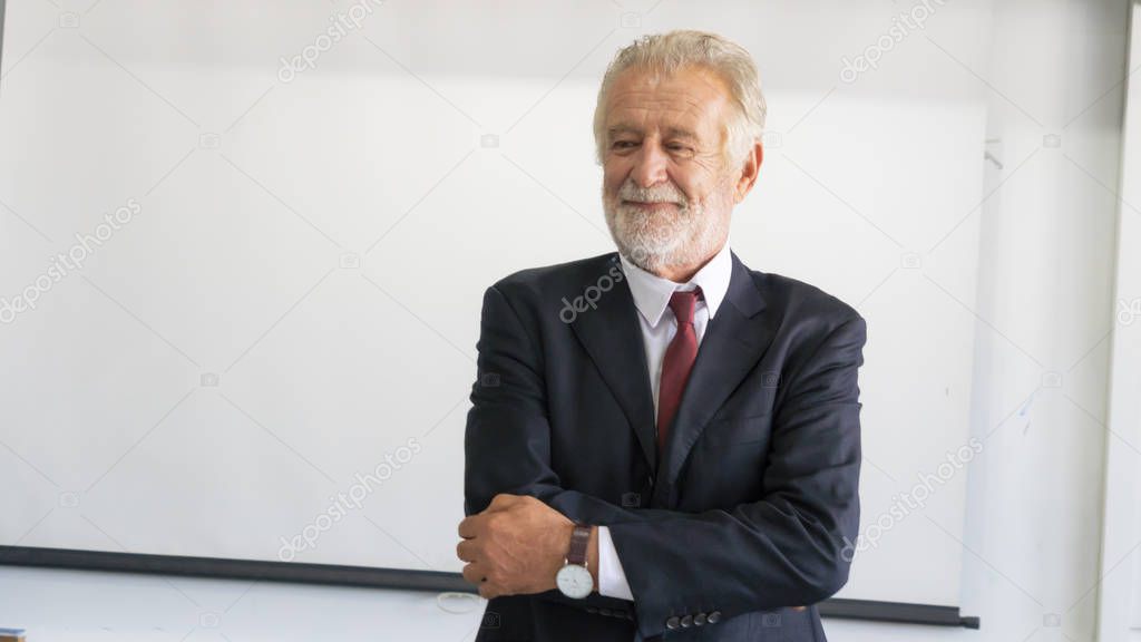 Senior businessman in smart suit feeling happy and success