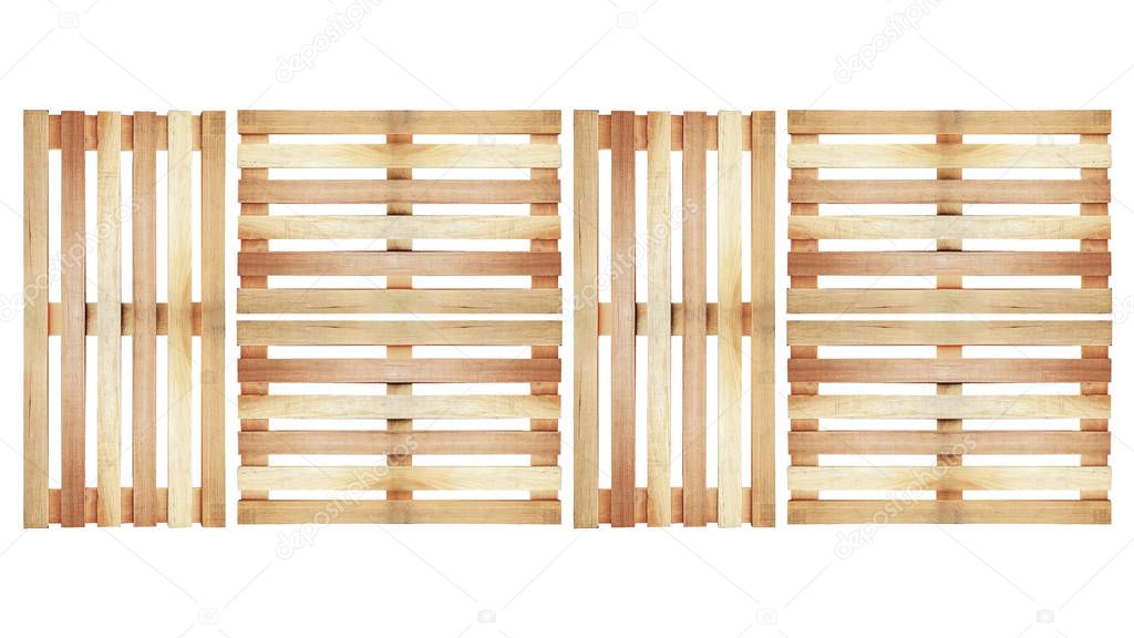 wooden pallet pattern isolated on white background in top view