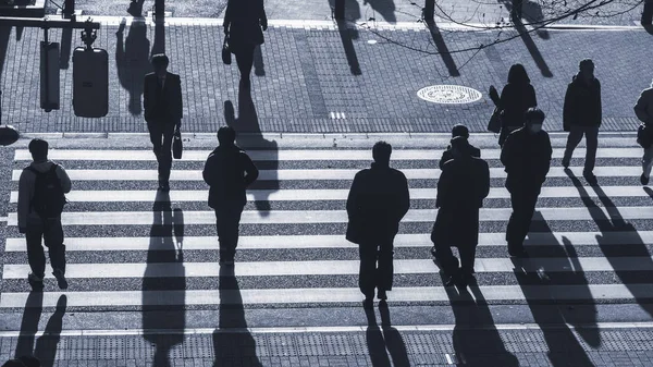 insanlar (üst hava görünümünü yolda karanlık gölge ile akşam günbatımında iş şehir Kavşağı Caddesi yaya yaya geçidi siluet insanları yürü)