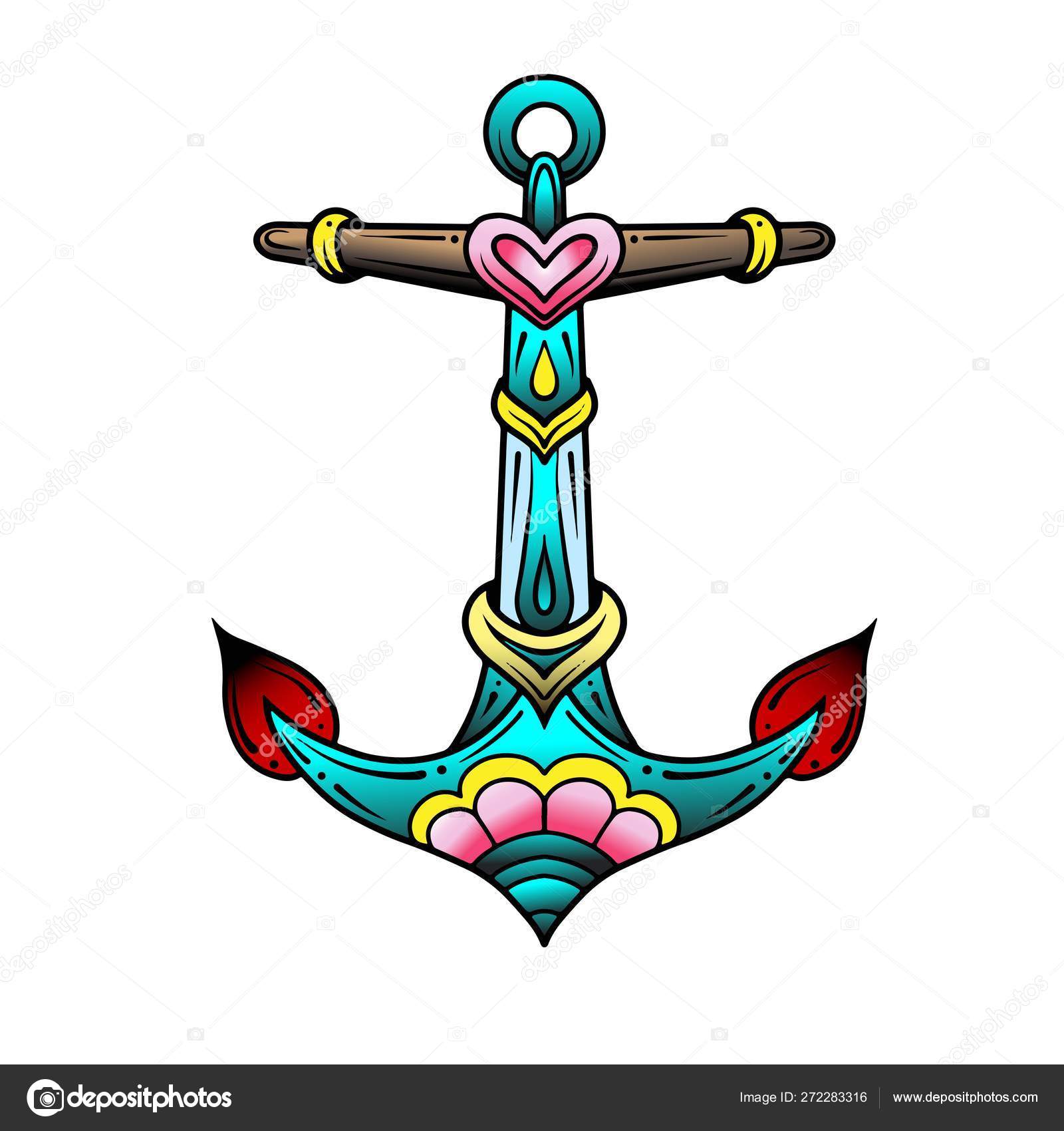 Oldschool traditionelle Tätowierung Vektor Anker Stock-Vektorbild von  ©shik-shik 272283316, image size:1600x1700