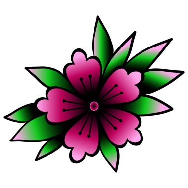 Kiraz çiçeği. Oldschool geleneksel dövme elemanı. Vektör clipart. Çıkartma basmak ve dövmeleri aktarmak için iyi.okul temasını geri almak.