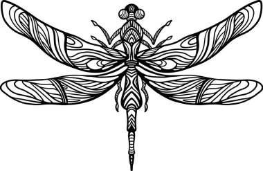 İzole beyaz arka planda siyah yusufçuk. Çizilmiş vektör çizim.