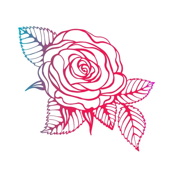Hermosa línea de arte negro rosa y hojas. Arreglo floral aislado sobre fondo. tarjeta de felicitación y la invitación de la boda, cumpleaños. tatuaje de vieja escuela — Vector de stock