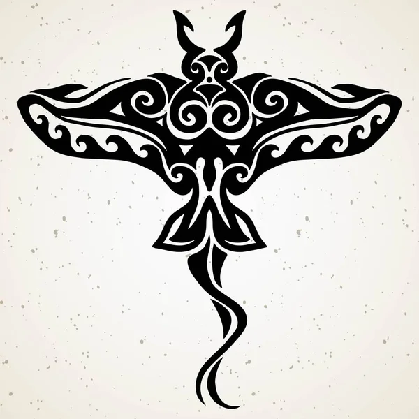 Tribal tatuaż z ozdobnym morzem Stingray z etnicznym wzorem. Autentyczne dzieła sztuki z symbolem Totem. Stock Vector Graphics tatuaże jak Maui z kreskówki Moana. — Wektor stockowy