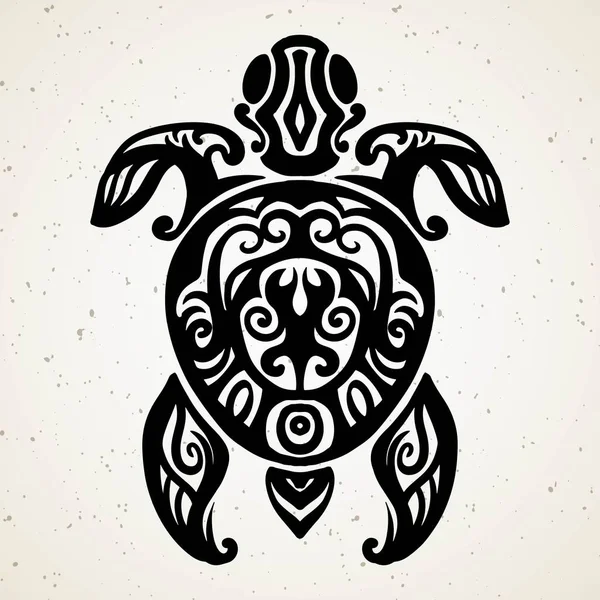 民族パターンの装飾的なウミガメと部族の入れ墨。トーテムのシンボルを持つ本格的なアートワーク。モアナ漫画からマウイのようなストックベクターグラフィックスタトゥー. — ストックベクタ