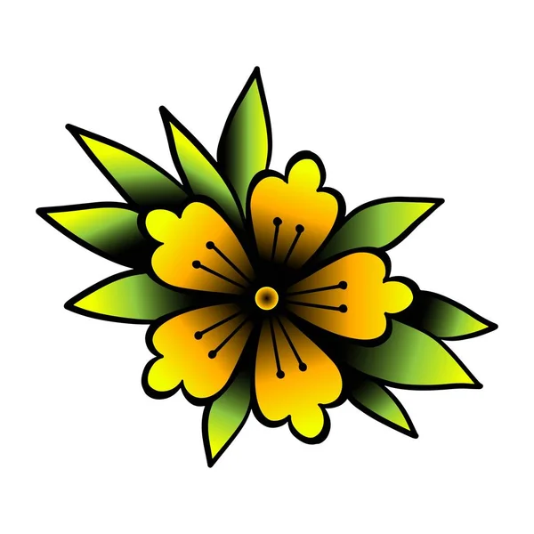 Flor de cereja. Oldschool elemento de tatuagem tradicional. Clipart vetor.Bom para imprimir adesivos e transferir tattoos.back para o tema da escola . —  Vetores de Stock