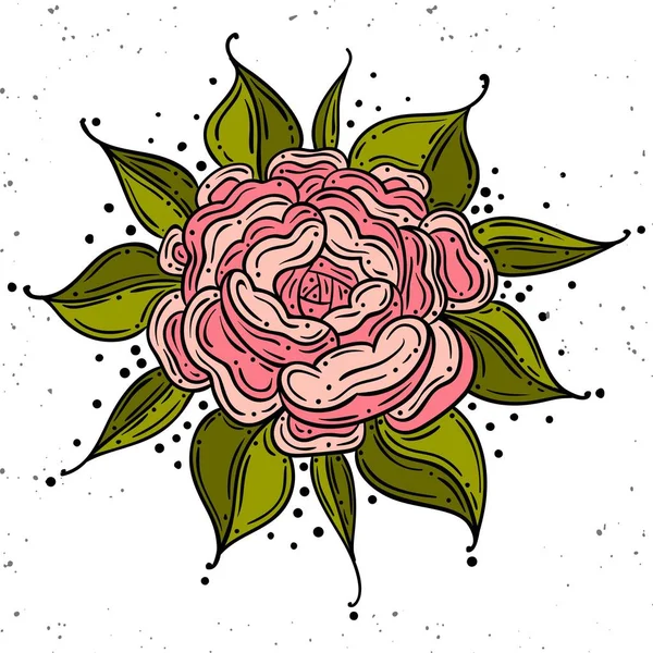 Tatouage Rose fleurir.Tatouage, symbole mystique. Impression Boho, poster, t-shirt. textiles. Illustration vectorielle art. Gravure vintage. Style vintage. Tatouages d'art traditionnel. Vecteur isolé — Image vectorielle