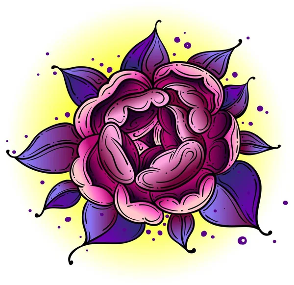 Tatouage Rose fleurir.Tatouage, symbole mystique. Impression Boho, poster, t-shirt. textiles. Illustration vectorielle art. Gravure vintage. Style vintage. Tatouages d'art traditionnel. Du chantage. Vecteur isolé — Image vectorielle