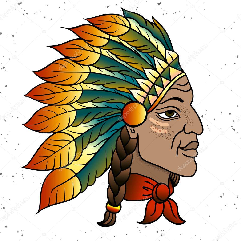 Man In The Native American Indian Chief Black Roach Indian Feather Headdress Of Eagle Hand Draw Line Art Vector Illustration Premium Vector In Adobe Illustrator Ai Ai Format Encapsulated
