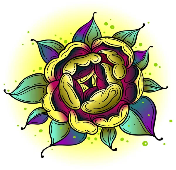 Tattoo Rose bloem. Tatoeage, mystieke symbool. Boho print, poster, t-shirt. Textiel. Vector illustratie Art. Vintage gravure. Vintage stijl. Traditionele kunst tatoeages. Blackwork. Geïsoleerde vector — Stockvector