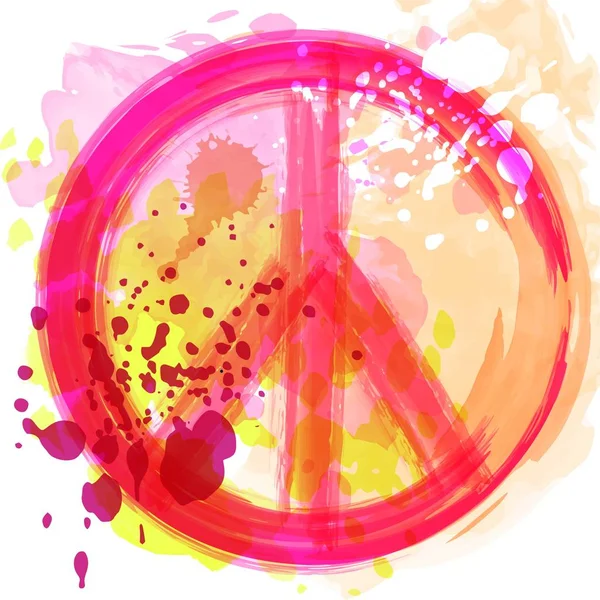 Peace Hippie Symbol über buntem Hintergrund. Freiheit, Spiritualität, Okkultismus, Textilkunst. Vektor-Illustration für T-Shirt-Druck über Vektor-Aquarell, Kreide, Pastell Textur Hintergrund. — Stockvektor