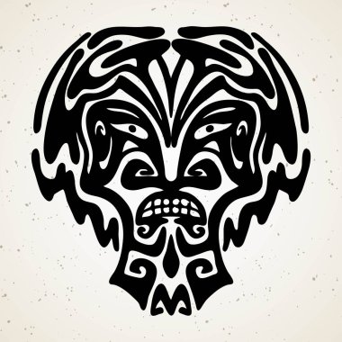 Tanrı maskeli kabile dövmesi. Totem sembolü ile otantik sanat. Maui gibi Vektör Grafik clipart Dövmeler
