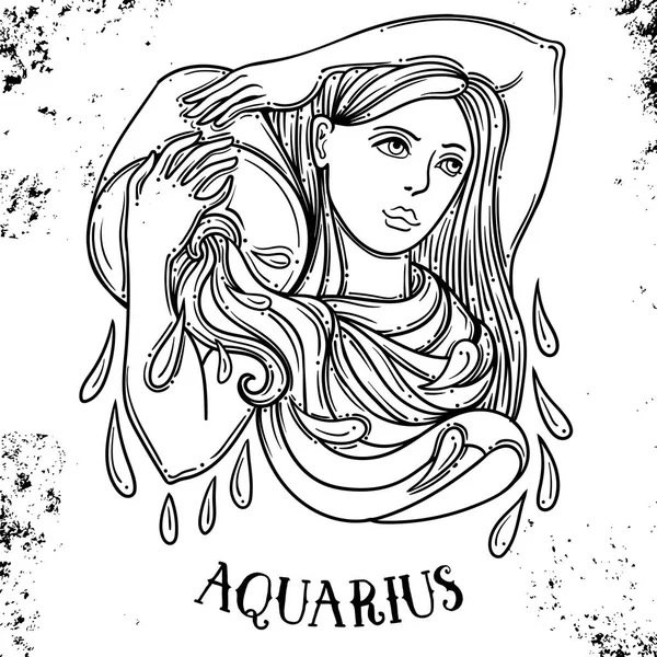 Güzel çizgi sanat telkari zodyak sembolü. Vintage arka planda siyah işareti. Zarif mücevher dövmesi. Kazınmış burç sembolü. Kova