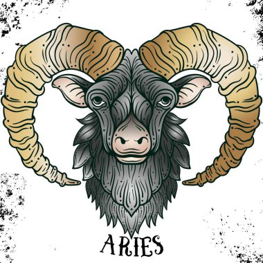 Güzel çizgi sanat telkari sembolü. Vintage arka planda siyah işareti. Zarif mücevher dövmesi. Kazınmış burç sembolü. Hat yazısı ile mistik çizim Doodle. Koç